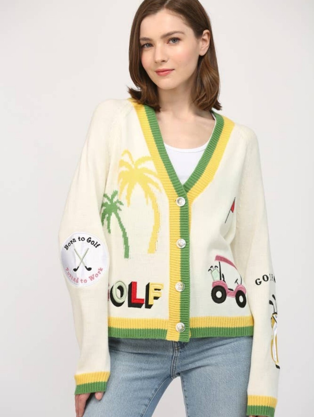 NWOT Fate Golf Embroidered Patch Cardigan Size Small